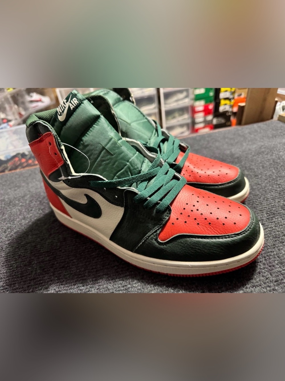 Jordan High-Top Sneakers in Green, Red & White
